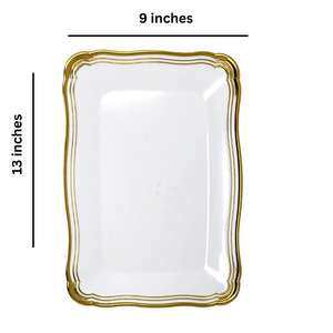 Aristocrat Collection 13” x 9” White & Gold Rectangle Serving Trays