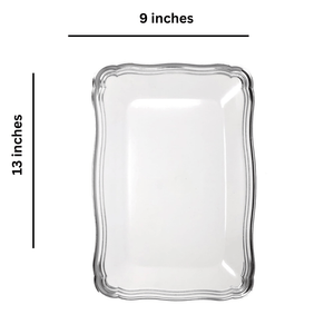 Aristocrat Collection 13” x 9” White & Silver Rectangle Serving Trays