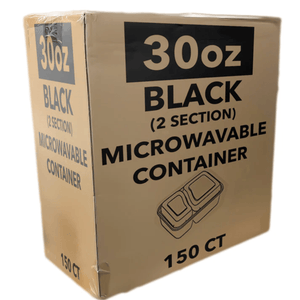 *WHOLESALE* 30oz Black Rectangular 2 Compartment Containers w/ lids | 150ct/Case