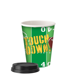 Touch-Down Sports 9oz Paper Cups with Black Dome Lids:16CT