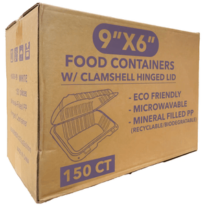 *WHOLESALE* 9"X6" Eco Friendly Food Container w/ Clamshell Hinged Lid 150ct/case