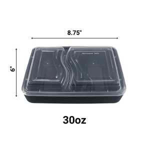 *WHOLESALE* 30oz Black Rectangular 2 Compartment Containers w/ lids | 150ct/Case