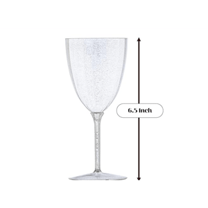 Silver Glitter Disposable Plastic Wine Glasses Goblet 7 oz