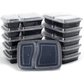*WHOLESALE* 30oz Black Rectangular 2 Compartment Containers w/ lids | 150ct/Case