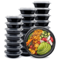 *WHOLESALE* 24oz Black Meal Prep/ Bento Box Round Container with Clear Lid | 150ct/Case