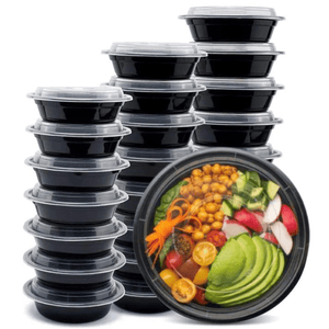 *WHOLESALE* 24oz Black Meal Prep/ Bento Box Round Container with Clear Lid | 150ct/Case