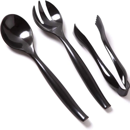 Plastic Serving Utensils,Heavy Duty Black Disposable, 3-Piece Each-in-One, Set 9-Piece Serverware Vezee 9 Piece