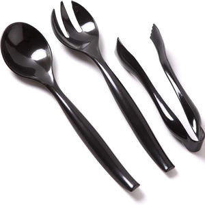 Plastic Serving Utensils, Heavy Duty Black Disposable, 3-Piece Each-in-One, Set 18-Piece Serverware Vezee 18 Piece