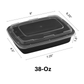 *WHOLESALE* 38oz. Black Rectangular Containers with clear lids | 150 ct/Case