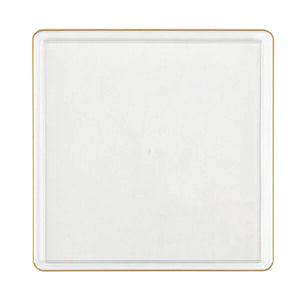 The Edge Collection 10.75" Clear with Gold Rim Square Plastic Dinner Plates