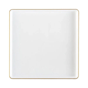 The Edge Collection 10.75" Transparent White with Gold Rim Square Plastic Dinner Plates