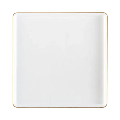 The Edge Collection 10.75" Transparent White with Gold Rim Square Plastic Dinner Plates