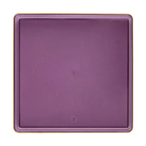 The Edge Collection 10.75" Transparent Purple with Gold Rim Square Plastic Dinner Plates