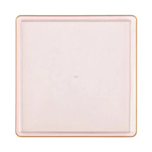 The Edge Collection 10.75" Transparent  Pink with Gold Rim Square Plastic Dinner Plates