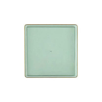 The Edge Collection 7.75" Transparent Green with Gold Rim Square Plastic Plates