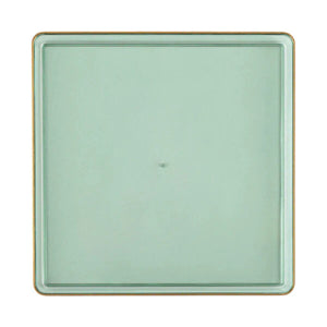 The Edge Collection 10.75" Transparent Green with Gold Rim Square Plastic Dinner Plates