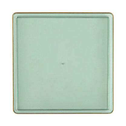 The Edge Collection 10.75" Transparent Green with Gold Rim Square Plastic Dinner Plates