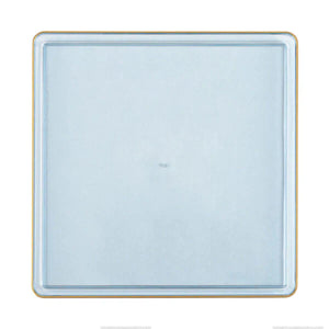 The Edge Collection 10.75" Transparent Blue with Gold Rim Square Plastic Dinner Plates