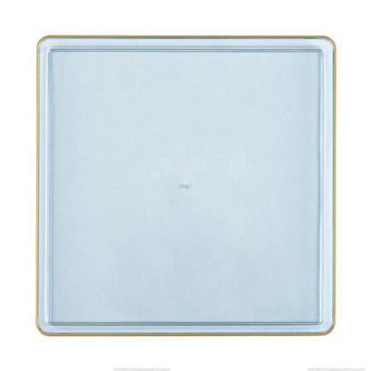 The Edge Collection 10.75" Transparent Blue with Gold Rim Square Plastic Dinner Plates