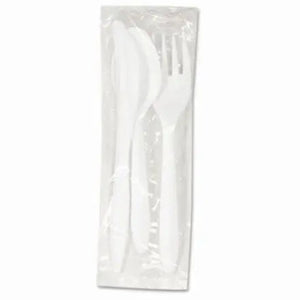 White Medium Weight Wrapped Polypropylene Plastic Cutlery Pack with Napkin