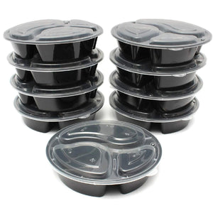 *WHOLESALE* - Disposable - 48Oz - Triple Compartment - Microwavable Containers w/ clear lids | 150 ct.
