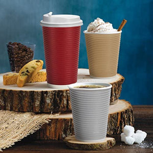 Paper Cup Tan Hot Cold with lid 12 oz