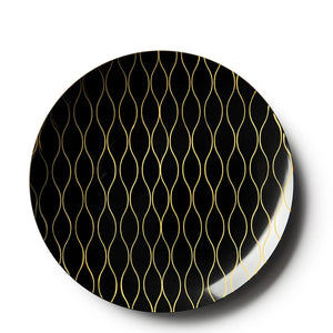Whisk Collection 7.5" Black & Gold Plastic Appetizer/Dessert Plates Tablesettings Decorline 10 Pieces