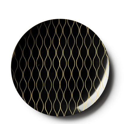 Whisk Collection 7.5" Black & Gold Plastic Appetizer/Dessert Plates Tablesettings Decorline 10 Pieces