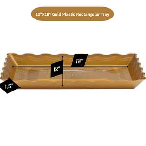 12" x 18" Gold Plastic Rectangular Serving Tray – Stylish, Durable, Disposable