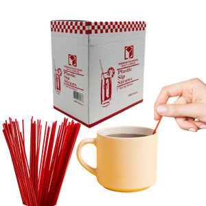 *WHOLESALE* 5" Disposable Red Plastic Heavy Duty Sip Stirrers - Coffee Stirrer Straws | 1000 ct.