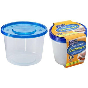 34 oz Light Weight Containers With Lids Large Round Blue 3Count