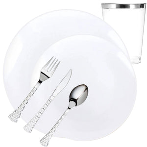 *BUY BULK* Organic Collection White Disposable Plastic Dinner Tableware COMBO Set Disposable Tableware Decorline 20 Guest Servings