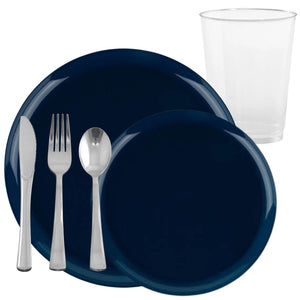 *BUY BULK* The Edge Collection Elegant Dark Blue Disposable Plastic Dinner Tableware COMBO Set