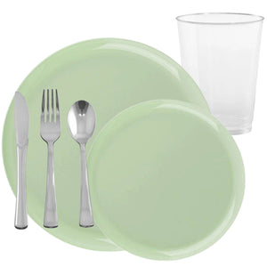 *BUY BULK* The Edge Collection Elegant Mint Green Disposable Plastic Dinner Tableware COMBO Set