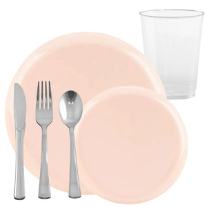 *BUY BULK* The Edge Collection Elegant Pink Disposable Plastic Dinner Tableware COMBO Set