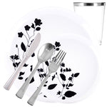 *BUY BULK* Garden Collection White and Black Round Disposable Plastic Dinner Tableware COMBO Set Disposable Tableware Decorline 20 Guest Servings