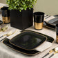 *BUY BULK* Orchid Collection Black and Gold Rim Square Disposable Plastic Dinner Tableware COMBO Set