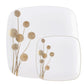*BUY BULK*  Dandelion Square Plates Fancy Disposable White / Gold Disposable Plastic Dinner Tableware COMBO Set