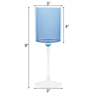 Two Tone 14 Oz Blue/Clear Plastic Wine Goblets