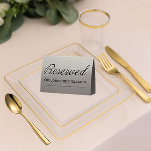 The Edge Collection 7.75" Clear with Gold Rim Square Plastic Plates