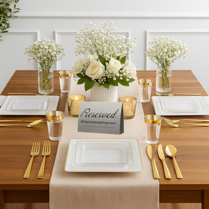 *BUY BULK* The Edge Collection Elegant Clear with Gold Rim Square Dinner Tableware COMBO Set