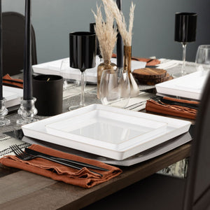 The Edge Collection 7.75" Transparent White with Gold Rim Square Plastic Plates