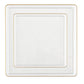 The Edge Collection 7.75" Transparent White with Gold Rim Square Plastic Plates