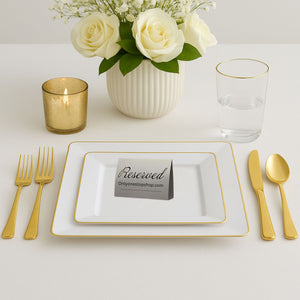 *BUY BULK* The Edge Collection Elegant Transparent White with Gold Rim Square Dinner Tableware COMBO Set