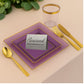 *BUY BULK* The Edge Collection Elegant Transparent Purple with Gold Rim Square Dinner Tableware COMBO Set