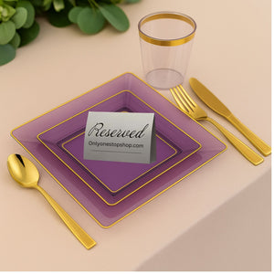 *BUY BULK* The Edge Collection Elegant Transparent Purple with Gold Rim Square Dinner Tableware COMBO Set