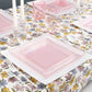 The Edge Collection 10.75" Transparent  Pink with Gold Rim Square Plastic Dinner Plates