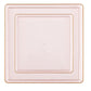 The Edge Collection 10.75" Transparent  Pink with Gold Rim Square Plastic Dinner Plates