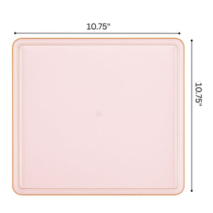 The Edge Collection 10.75" Transparent  Pink with Gold Rim Square Plastic Dinner Plates