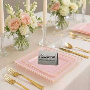 *BUY BULK* The Edge Collection Elegant Transparent Pink with Gold Rim Square Dinner Tableware COMBO Set